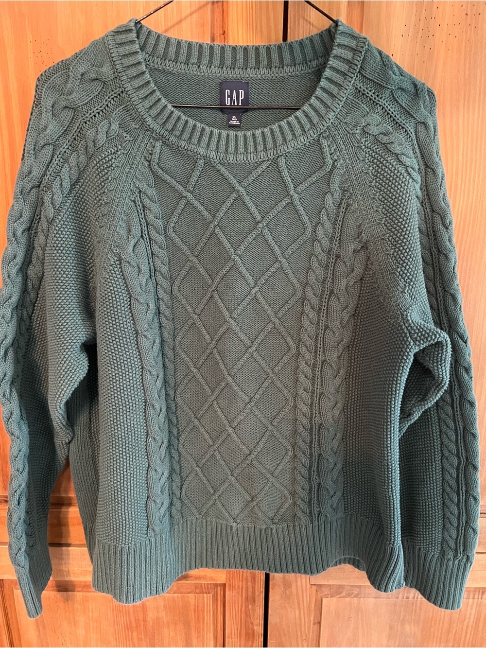 Vintage Y2K GAP Women's Cotton Cable Knit Crewneck Chunky Sweater Green XL